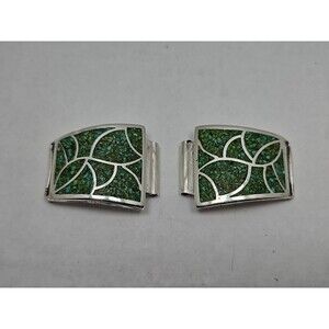 Vintage Sterling Silver Crushed Turquoise Inlay Watch Band Tips Southwestern